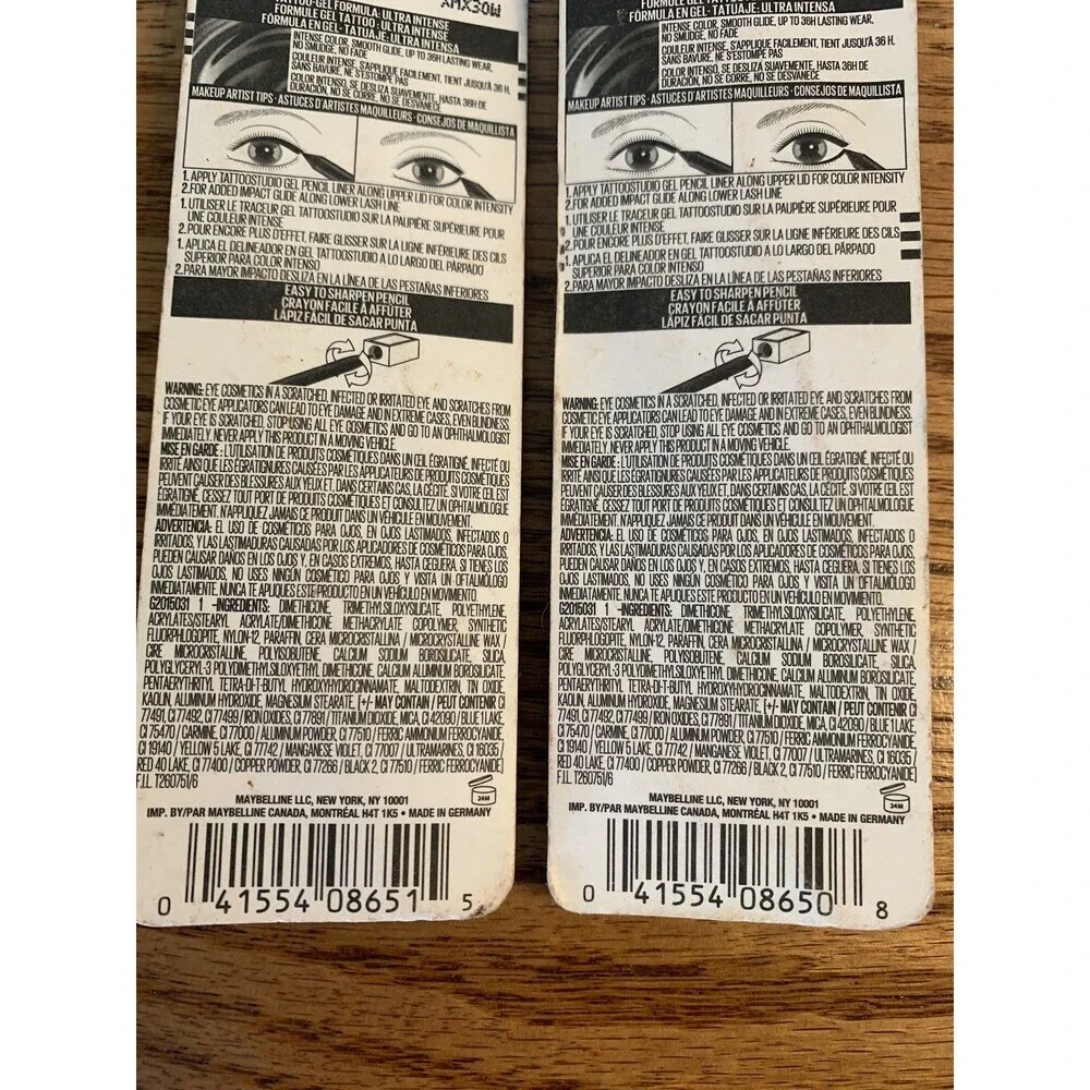 (2) Maybelline Tattoo 36HR WATERPROOF Eyeliner 813 814 BLUE DISCO Punchy Pink